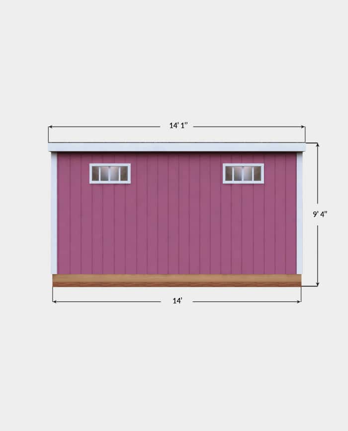 14x14 Lean-To shed plan side view