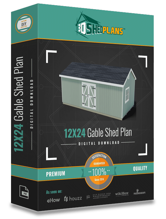 12X24 Gable Shed Plan by 3DSHEDPLANS™, digital download