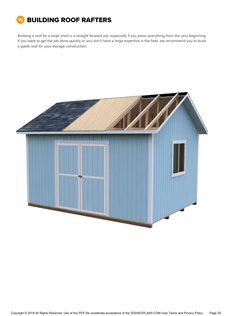 Roof rafters page of the 12x16 Gable Storage Shed Plan Double Door