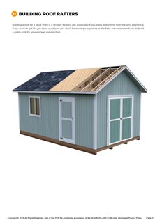 Roof rafters page of the 12x20 Gable Storage Shed Plan