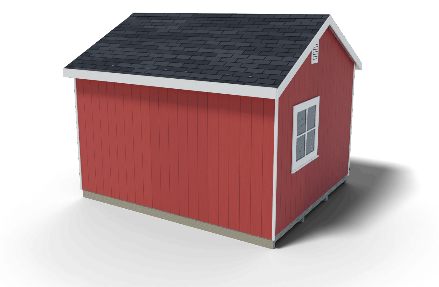 Back and side of the finished 12x14 gable shed, 3D render of the plan