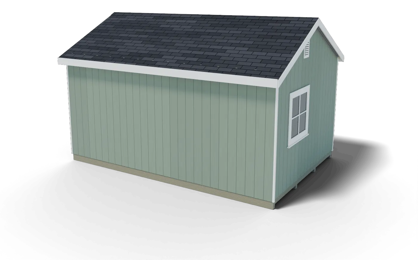 Back and side of the finished 12x18 gable shed, 3D render of the plan
