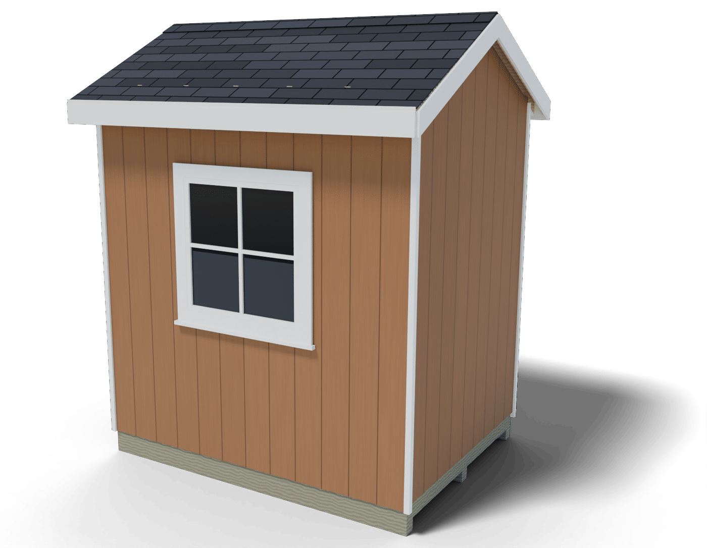 Back and side of the finished 6x8 gable shed, 3D render of the plan