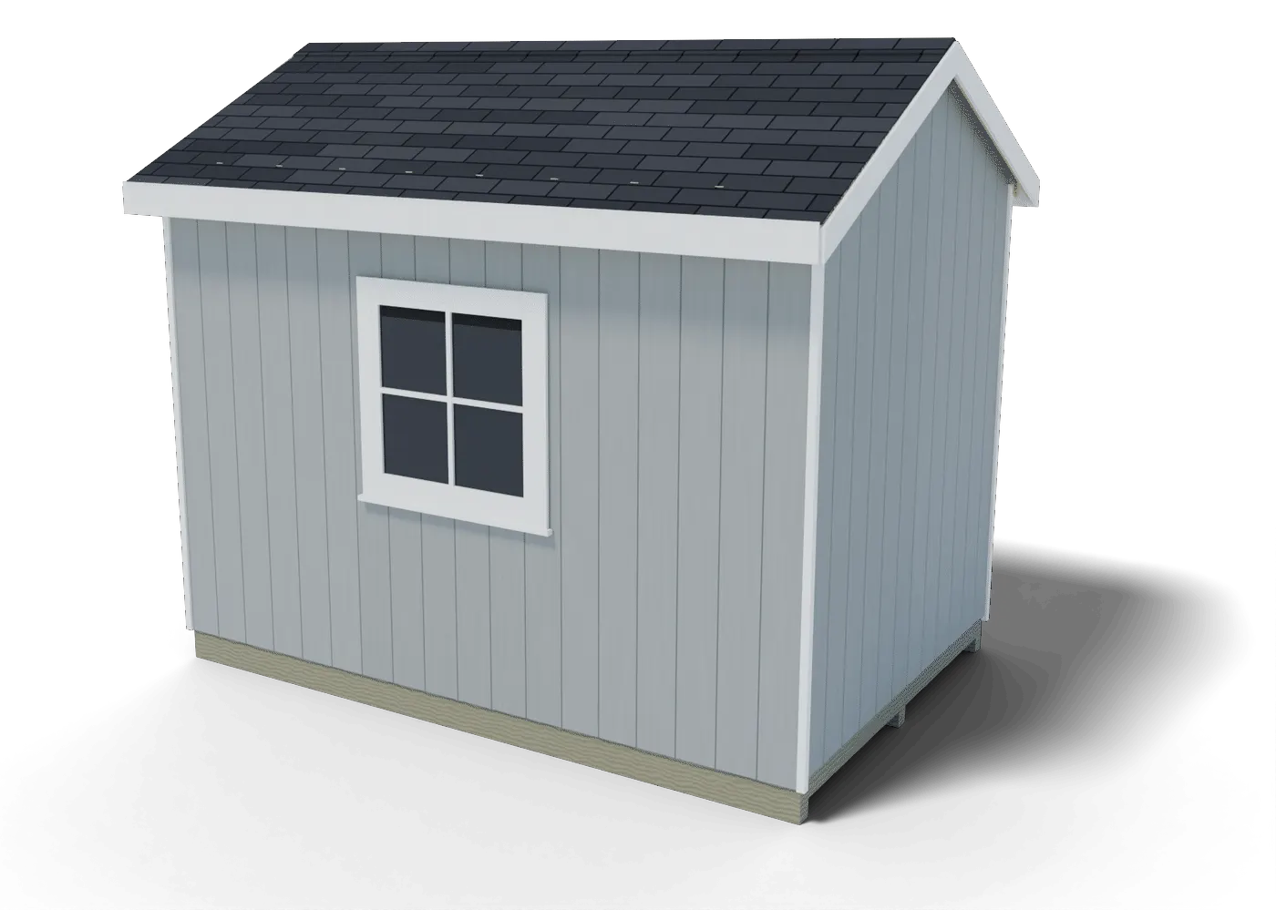 Back and side of the finished 8x12 gable shed, 3D render of the plan