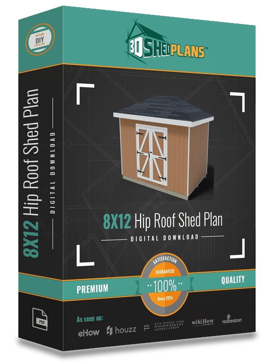 8X12 Hip Roof Shed Plan by 3DSHEDPLANS™, digital download