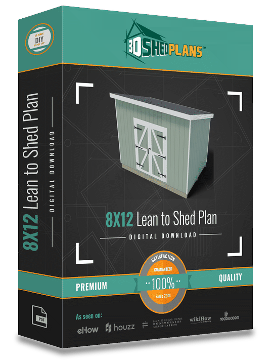 8X12 Lean to Shed Plan by 3DSHEDPLANS™, digital download