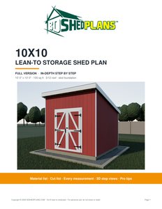 Cover page of the 10x10 Lean-To Storage Shed Plan