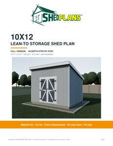 Cover page of the 10x12 Lean-To Storage Shed Plan