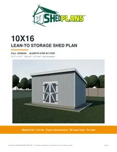 Cover page of the 10x16 Lean-To Storage Shed Plan