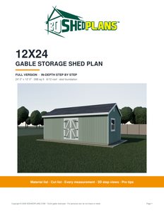 Cover page of the 12x24 Gable Storage Shed Plan