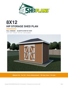 Cover page of the 8x12 Hip Roof Storage Shed Plan