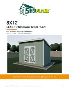 Cover page of the 8x12 Lean-To Storage Shed Plan