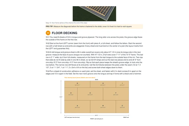 10×20 Gable shed plan: floor drawing