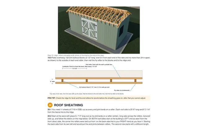 10×20 Gable shed plan: roof rafters drawing
