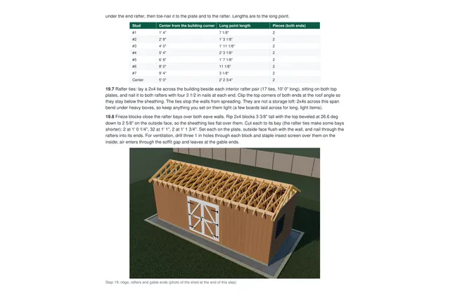 10×24 Gable shed plan: roof rafters drawing