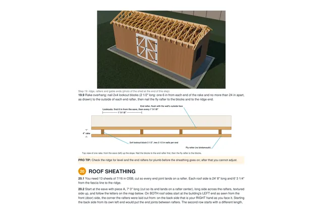 10×24 Gable shed plan: roof rafters drawing