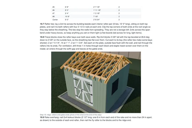 12×12 Gable shed plan: roof rafters drawing