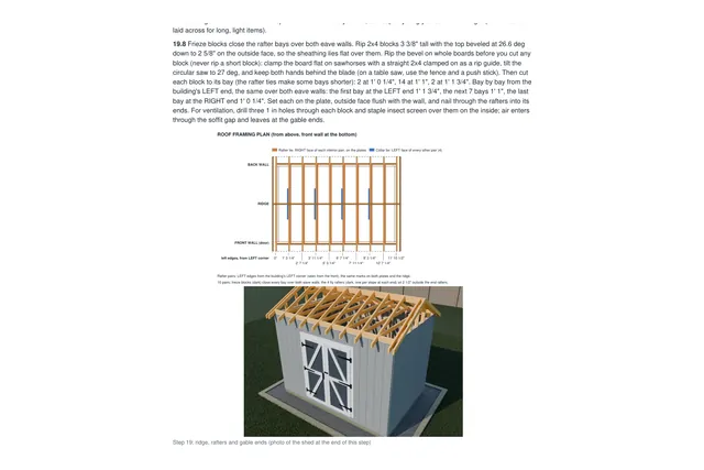 8×12 Gable shed plan: roof rafters drawing